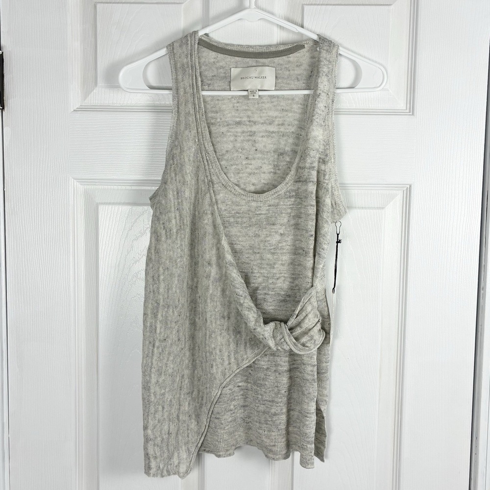 NWT Brochu Walker Enzo Linen Wrap Sleeveless Tank Top Oyster Melange Gray Small